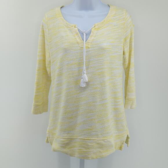 T by Talbots Knit Top Size S Coastal Preppy Yellow Beach Coverup Tasseled - Picture 1 of 8